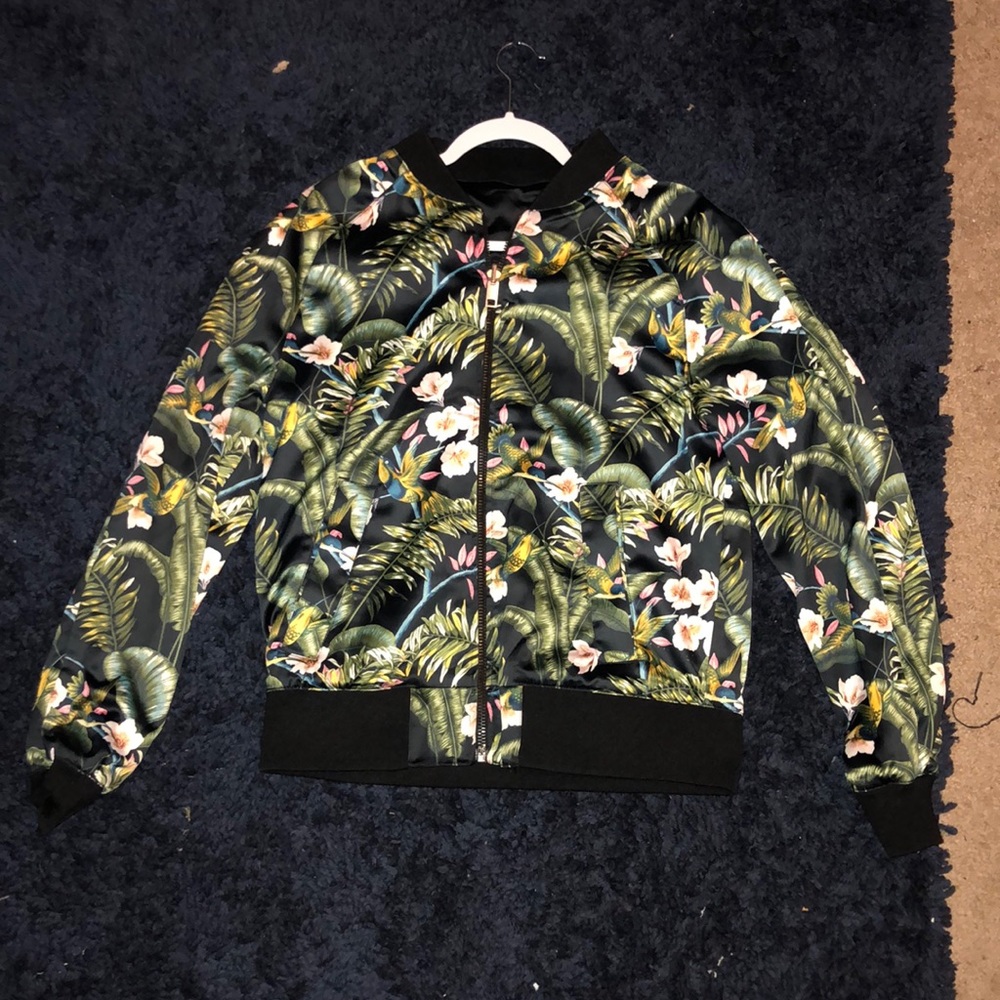 H&M reversible floral/black bomber jacket